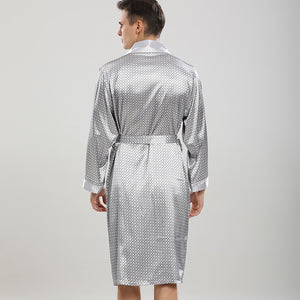 Japanese Silver Shorts Robe Set Silk Satin Long Sleeve Home Bathrobe Set