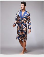 Load image into Gallery viewer, Men Robe Kimono Satin Silk Long Sleeve Print  Home Bath Robe