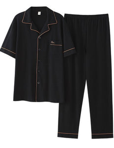 Knitted Pit Strip Cotton Pajamas Men's Summer Thin Homewear Suit