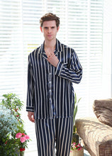 Load image into Gallery viewer, Men&#39;s Long Sleeve Pajama Set Striped Silk Satin Loungewear Set