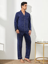 Load image into Gallery viewer, Men&#39;s Lapel Silk Satin Long Sleeve Pajama Set Casual Homewear