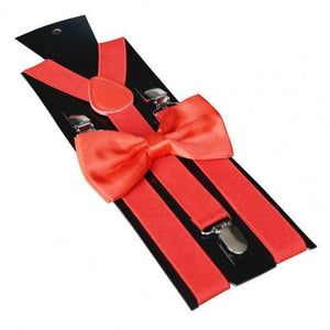Boys Suspenders and Bow Tie Set Adjustable Y Back Ring Bearer Suspenders Solid Color 3 Clips
