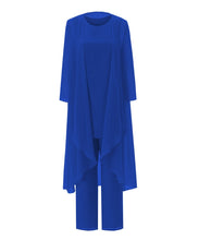 Load image into Gallery viewer, Mother of the Bride Dress Plus Size - 3 Pieces Blue Chiffon Pants Suit Ankle-length