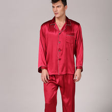 Load image into Gallery viewer, Solid Color Plus Size Men&#39;s Pajamas Long Sleeve Silk Satin Loungewear Set