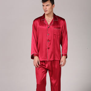 Solid Color Plus Size Men's Pajamas Long Sleeve Silk Satin Loungewear Set