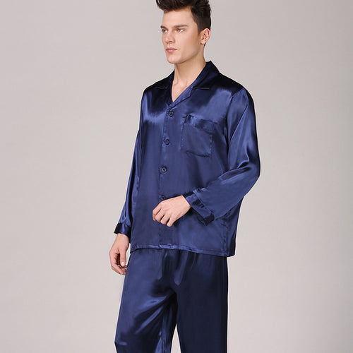 Solid Color Plus Size Men's Pajamas Long Sleeve Silk Satin Loungewear Set