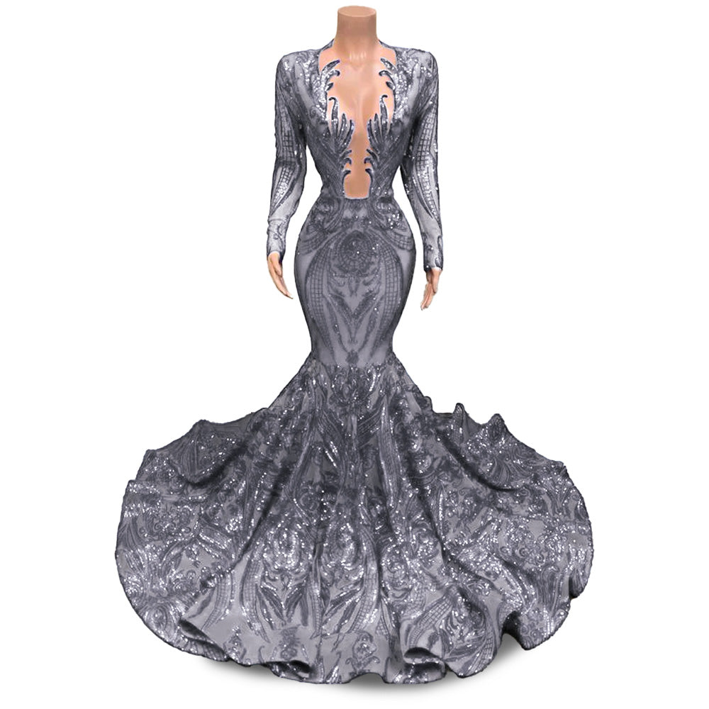 silver and black mermaid prom dress Wedtrend Women Black Prom Dress Mermaid Sweetheart Long Sparkly Beaded Party Dress With Slit, Black / US4
