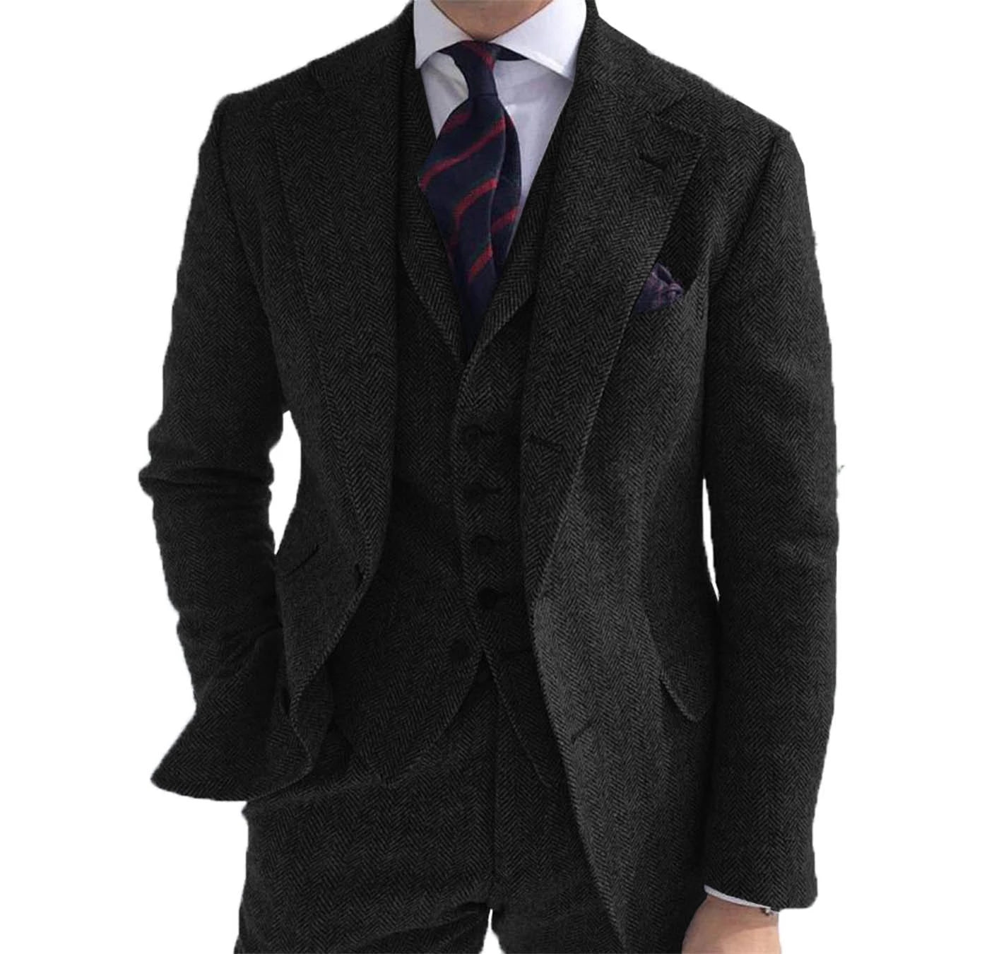 Men's Suits 3 Pieces Lapel Wool Tweed Herringbone Business Retro Class ...