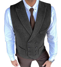 Load image into Gallery viewer, Men Suit Vest Double Breasted Herringbone Pattern Notch Lapel Waistcoat