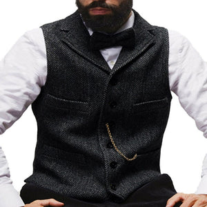 Mens 3 Piece Wool Tweed Suit Lapel Striped Suits