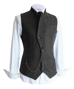 Men's Suit Vest Wool Tweed Blended Herringbone Business Casual Slim Fit  (No chain)
