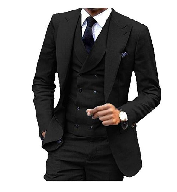Men's Suit 3 Piece One Button Lapel Double Breasted Slim Fit Business For Wedding Suits