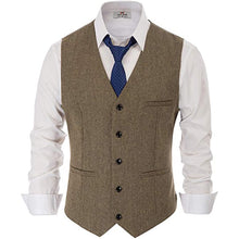 Load image into Gallery viewer, Men&#39;s Suit Vest V Neck Single Breasted Wool Tweed Herringbone  Silm Fit Formal Vest