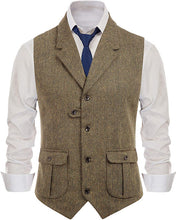 Load image into Gallery viewer, Men&#39;s Slim Fit Herringbone Tweed Suits Vest Premium Wool Blend Waistcoat（Irregular Buttons）