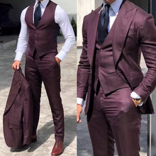 Load image into Gallery viewer, Men&#39;s Suits 3 PICS Solid Brown Classic Tuxedo Peak Lapel Suits (Jacket+Pants+Vest)