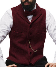 Load image into Gallery viewer, mens suit vests  brown waistcoat  steampunk jacket striped tweed v-neck homme wedding (No chain)