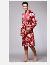 Load image into Gallery viewer, Men Robe Kimono Satin Silk Long Sleeve Print  Home Bath Robe