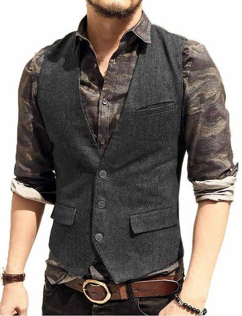 casual dress vest mens Made to Order Army Green Mens Vest Casual Business Waistcoat V-neck S / Charocoal Grey