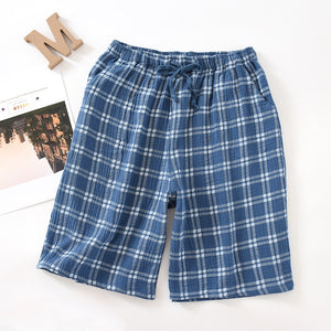 Men Crepe And Cotton Lattice Drawstring Casual Relaxed Beach Short For Couples