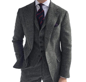 Men's Suits 3 Pieces Lapel Wool Tweed Herringbone Business Retro Classic Tuxedos For Wedding Suits