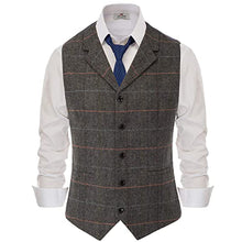 Load image into Gallery viewer, Mens Vest Lapel Striped/Lattice Wool Tweed Herringbone Silm Fit For Daily Formal
