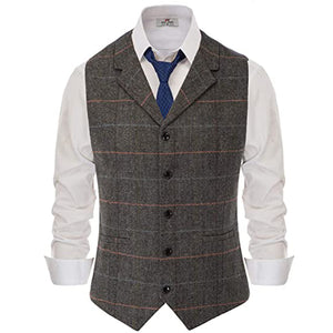 Mens Vest Lapel Striped/Lattice Wool Tweed Herringbone Silm Fit For Daily Formal