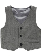 Load image into Gallery viewer, Boy&#39;s Vest Made-to-Order Light Grey Herringbone Baby Infant Toddler Boys Girl&#39;s Waistcoat V-neck 2 Pockets 3 Buttons