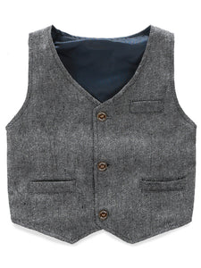Boy's Vest Made-to-Order Light Grey Herringbone Baby Infant Toddler Boys Girls Waistcoat V-neck 3 Pockets 3 Buttons