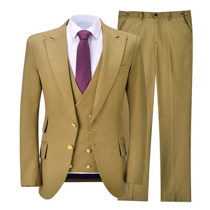 Men’s Suit 3 Piece Lapel Double Breasted Slim Fit Wedding Custom Made Grooms Solid Suits