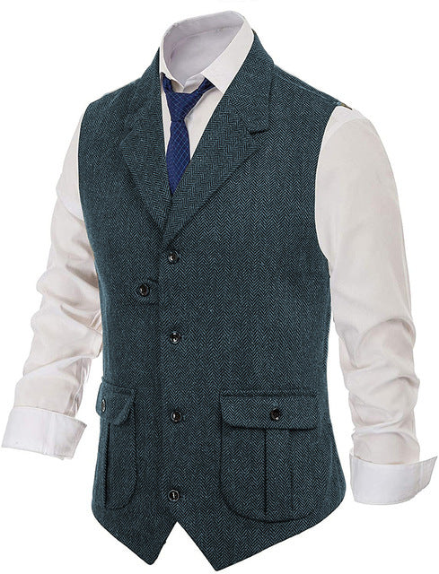 Men's Slim Fit Herringbone Tweed Suits Vest Premium Wool Blend Waistco ...