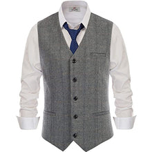 Load image into Gallery viewer, Mens Vest V Neck Herringbone Wool Tweed Striped/Lattice Silm Fit For Formal