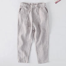 Load image into Gallery viewer, Men Linen Breathable Simple Drawstring Elastic Button Fresh Nine-Point Pants