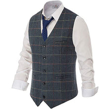 Load image into Gallery viewer, Mens Vest V Neck Herringbone Wool Tweed Striped/Lattice Silm Fit For Formal