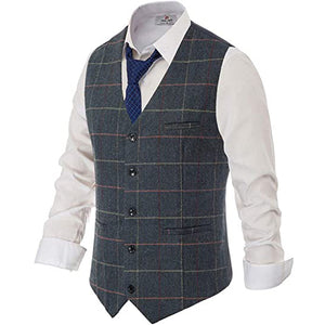 Mens Vest V Neck Herringbone Wool Tweed Striped/Lattice Silm Fit For Formal