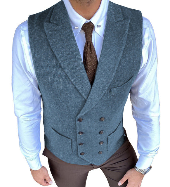 dyr budget jeg er glad Men Suit Vest Double Breasted Herringbone Pattern Notch Lapel Waistcoa –  DressCulture