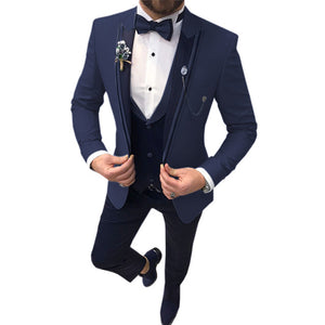 Men's 3 Piece Suits Beige Khaki Lapel Slim Fit Formal For Wedding Suits(No Tie)