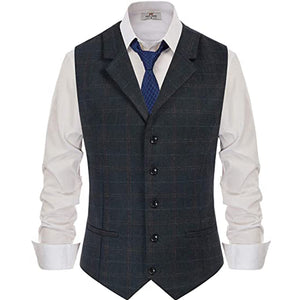 Mens Vest Lapel Striped/Lattice Wool Tweed Herringbone Silm Fit For Daily Formal