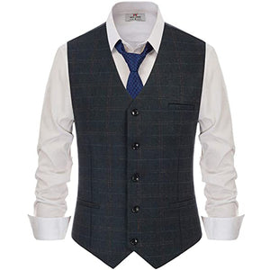 Mens Vest V Neck Herringbone Wool Tweed Striped/Lattice Silm Fit For Formal