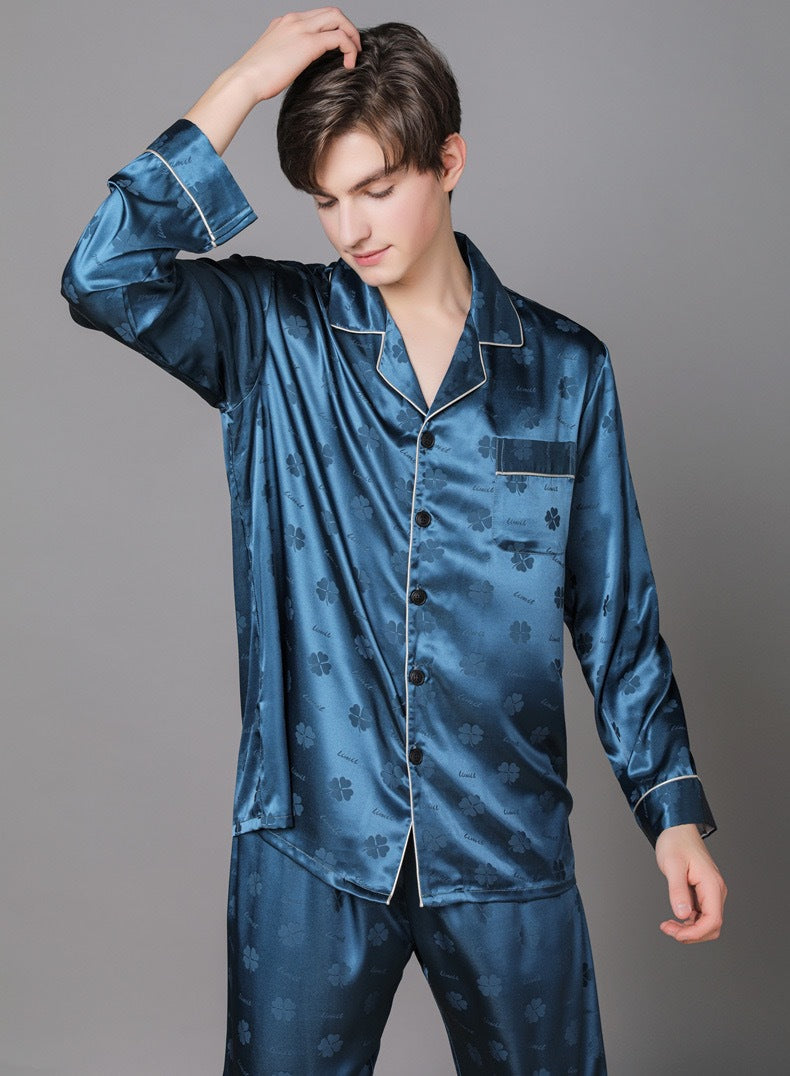 DressCulture Men's Long Sleeve Jacquard Pajama Set