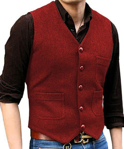 Men's Vest Tweed Steampunk Premium Wool Blend Waistcoat For Wedding