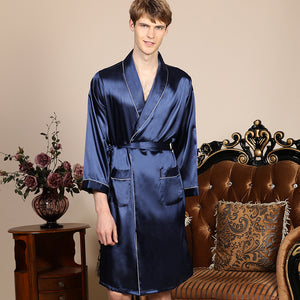 Men Robe 2PCS Sets Faux Silk Satin Kimono Sleepwear Bathrobe Robe&Shorts
