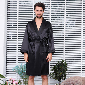 Men Robe 2PCS Sets Faux Silk Satin Kimono Sleepwear Bathrobe Robe&Shorts