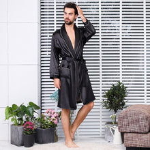 Load image into Gallery viewer, Men Robe 2PCS Sets Faux Silk Satin Kimono Sleepwear Bathrobe Robe&amp;Shorts