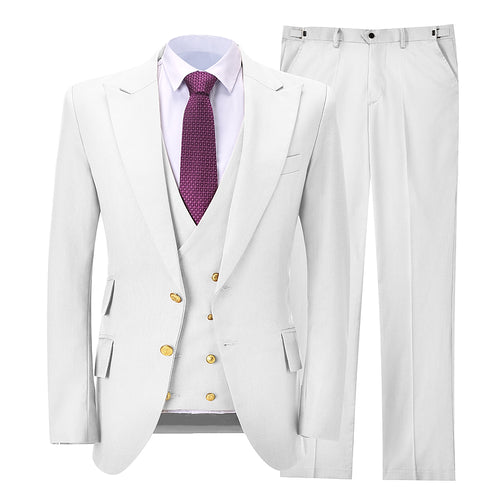Men’s Suit 3 Piece Lapel Double Breasted Slim Fit Wedding Custom Made Grooms Solid Suits