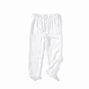 Men Casual Relaxed Linen Pants Loose Fit Elastic Drawstring Waist Long Pant